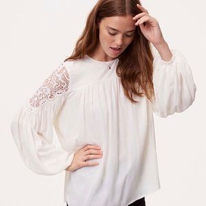 LOFT | Lace Shoulder Blouson Sleeve Blouse NEW